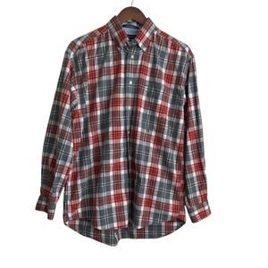 Tommy Hilfiger Mens Shirt M Red Gray Plaid Button Up Preppy Travel Office Casual
